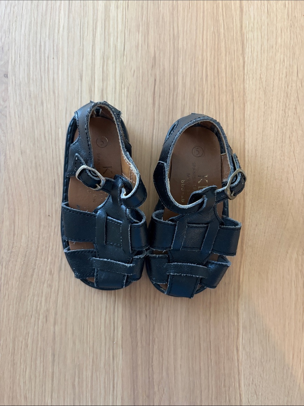 Kids Spanish Leather Fisherman Sandals - Black